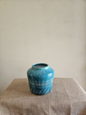 Pottery Teal Blue Ceramic Accent Vase